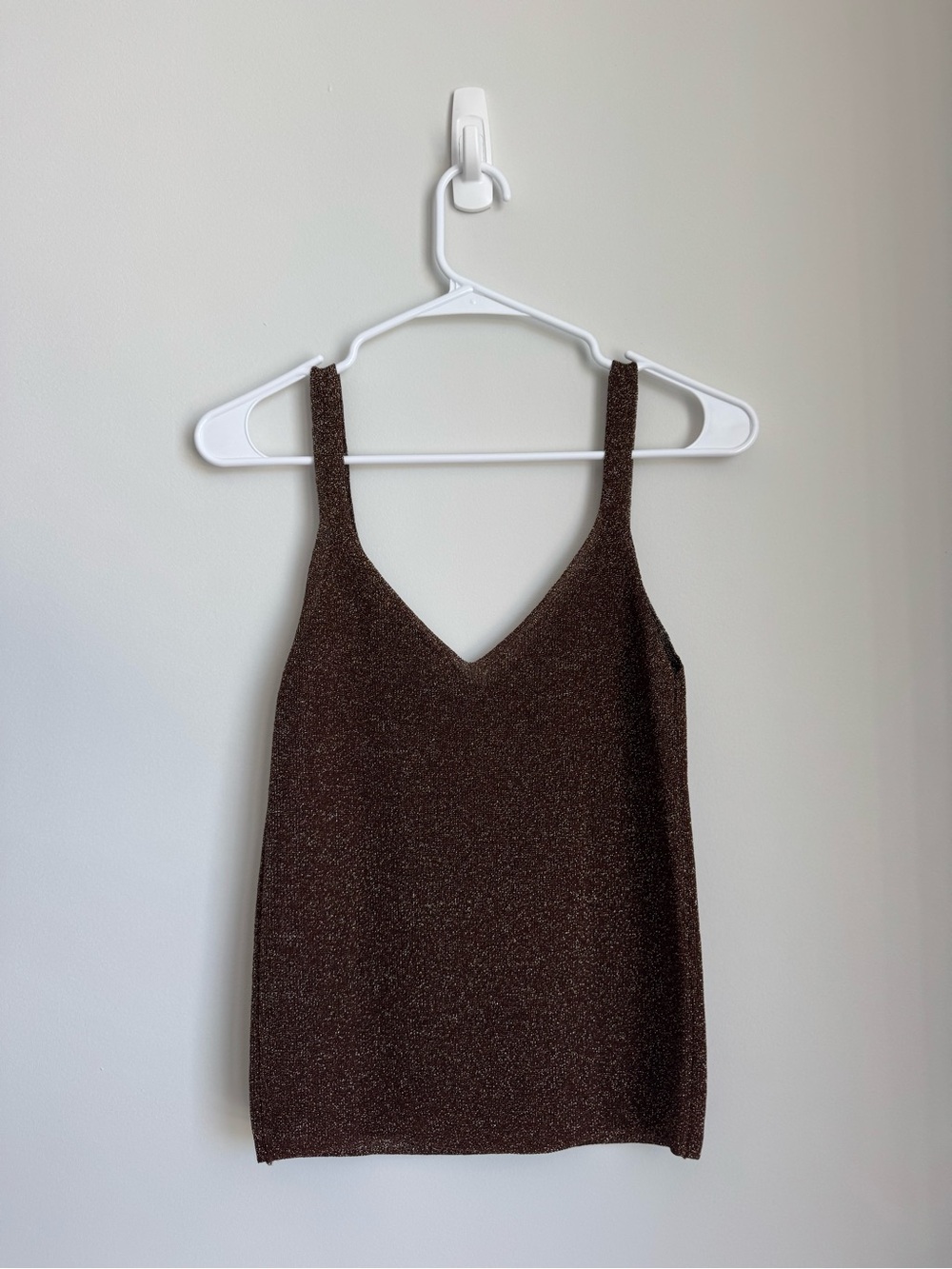 Mango Brown Metallic V-Neck Tank Top